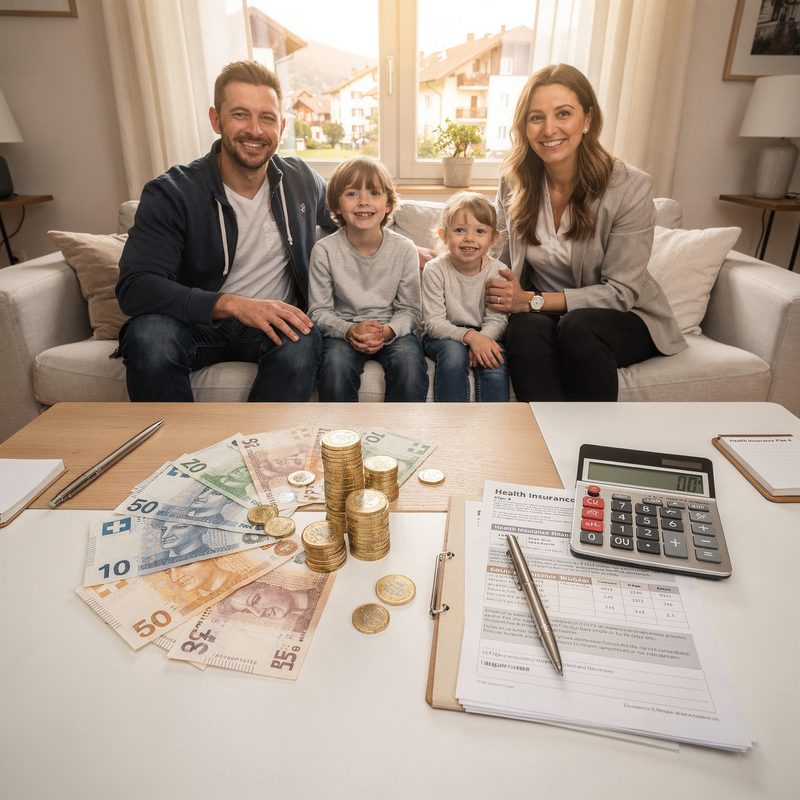 Schweizer Familie plant Krankenkassenversicherung gemeinsam