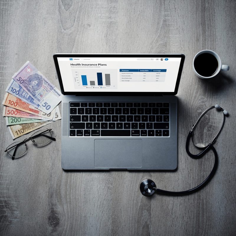 Person vergleicht Krankenkassenprämien am Laptop in der Schweiz